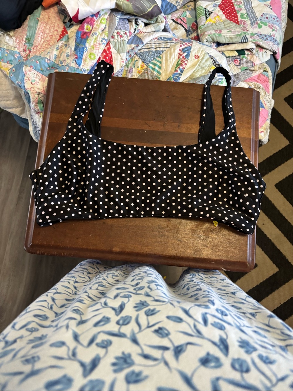 aerie Black Bralette with White Polka Dots